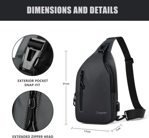 Pangogogo Wasserfest Crossbody Bag Herren|Leichte Kratzfeste Umhängetasche Herren Klein|Multi-Compartment Männerhandtasche für Radfahren, Wandern und Kurztrips – Bild 2