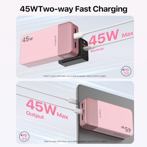 JUOVI Portable Power Bank J2621, 20000 mAh Battery Pack, 45 W Fast Charging Function, Compatible with Switch, MacBook, Tablet, Dell, HP, Notebook, Samsung, iPhone 16 15 14 13, Steam Deck and More – Bild 3