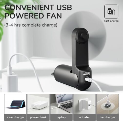 JISULIFE Handheld Mini Fan 3 in 1 with 4500 mAh Power Bank USB Battery Small Battery Operated Max 37 Hours Runtime Portable Fan Torches Function Black – Bild 6
