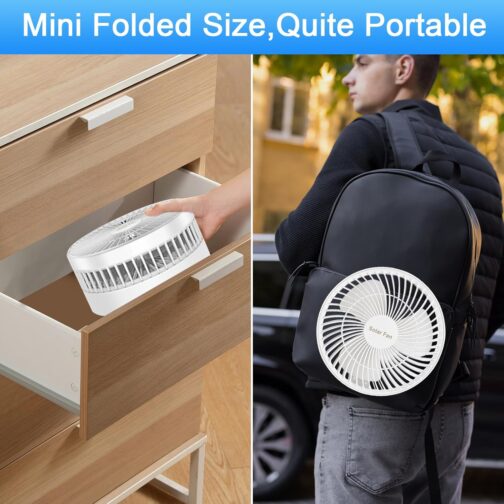 AKOFIC Portable Floor Fan, Quiet, 8 Inch Battery & Solar Powered Fan, Foldable USB Table Fan with 5200 mAh Battery, Height Adjustable Telescopic Fan for Bedroom, Office, Camping – Bild 6