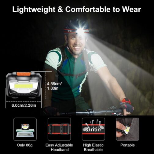 Gritin LED Headlamp, Pack of 2, Super Bright with 3 Modes, IPX5 Waterproof, Lightweight Mini Headlamp for Running, Camping, Jogging, Fishing, for Children – Bild 5
