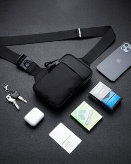 Simptech Running Belt Phone Holder, Mini Crossbody Chest Bag with Double Pocket, Water Resistant Fanny Pack, Hands-Free for Runners, Workout, Hiking, Cycling and Traveling., Black, shoulder bag
