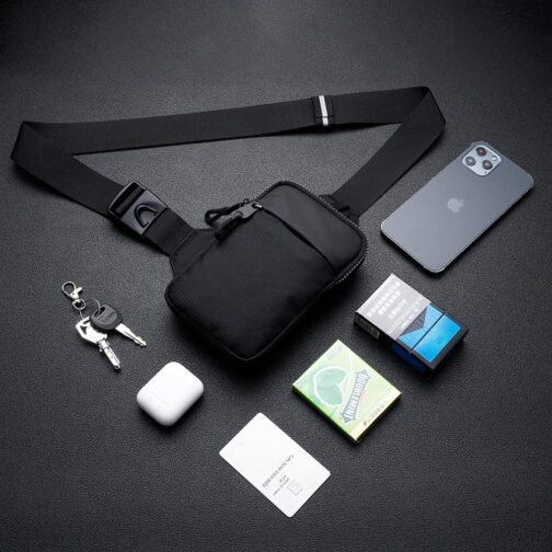 Simptech Running Belt Phone Holder, Mini Crossbody Chest Bag with Double Pocket, Water Resistant Fanny Pack, Hands-Free for Runners, Workout, Hiking, Cycling and Traveling., Black, shoulder bag – Bild 2