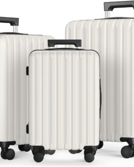 SHOWKOO Suitcase Set Hard Shell Expandable Lightweight 100% Polycarbonate Durable Travel Suitcase Trolley Hand Luggage Sets with TSA Lock and 4 Wheels, White