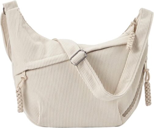 Jiliyote Large Shoulder Bag Women's Cord Bag Women's Crossbody Bag Cross Bag Cord Shoulder Bag for Travel Work Uni, C-beige, Retro