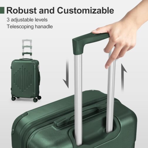 LALAHO Suitcase Set 2/3 Pieces, Travel Suitcase Set with Cosmetic Case, Hard Shell Suitcase Set Made of ABS, Luggage Set with Telescopic Handle, Hand Luggage and Corner Protectors, Dark green-1, M (55 – Bild 7