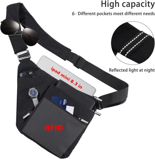 Tibroni Shoulder Bag Crossbody Sling Bag Anti-Theft Shoulder Bags Chest Bag for Men and Women for Outdoor Travel Hiking Jogging, Black 3.0 RFID Blocking, Normal – Bild 3