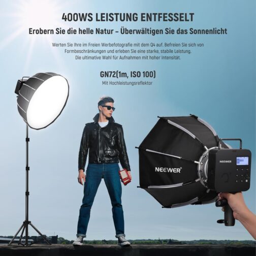 NEEWER Q4 400 Ws 2.4G TTL Studio Flash (New Look), 1/8000 HSS 2800mAh Battery Operated Flash Light Photography Monolight 30W Setting Lamp/400 Full Power Flash/0.01-1.2s Recycling/Bowens Mount – Bild 2