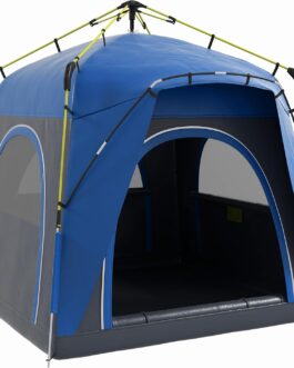 Outsunny Kuppelzelt für 4 Personen leicht, stabil wasserdicht UV 50+ Pop Up Campingzelt mit Haken Tür Fenster, Bodenplane Familienzelt mit 1000mm Wassersäule Zelt für Camping Reise Trekking Garten