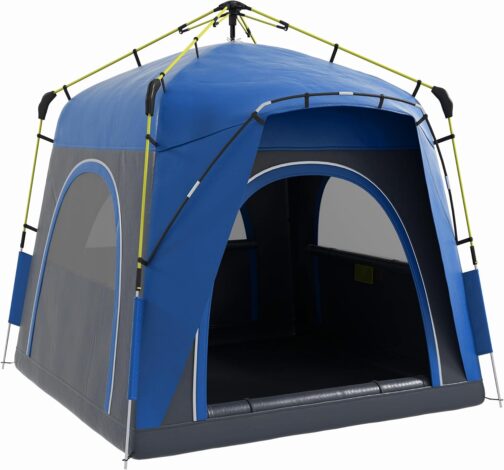 Outsunny Kuppelzelt für 4 Personen leicht, stabil wasserdicht UV 50+ Pop Up Campingzelt mit Haken Tür Fenster, Bodenplane Familienzelt mit 1000mm Wassersäule Zelt für Camping Reise Trekking Garten