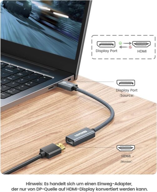 DisplayPort to HDMI Adapter 4K 60Hz, DisplayPort to HDMI Monitor Unidirectional DP Male to HDMI Female Converter with VRR G-Sync FreeSync Compatible for Desktop, Laptop, Graphics Card, HP, Dell – Bild 4