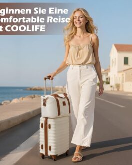 COOLIFE Suitcase Trolley Suitcase, Travel Suitcase from ABS, Hard Shell Trolley 4 Wheels, TSA Lock. The Suitcase Includes 1 Travel Bag and 1 Toiletry Bag, black / brown