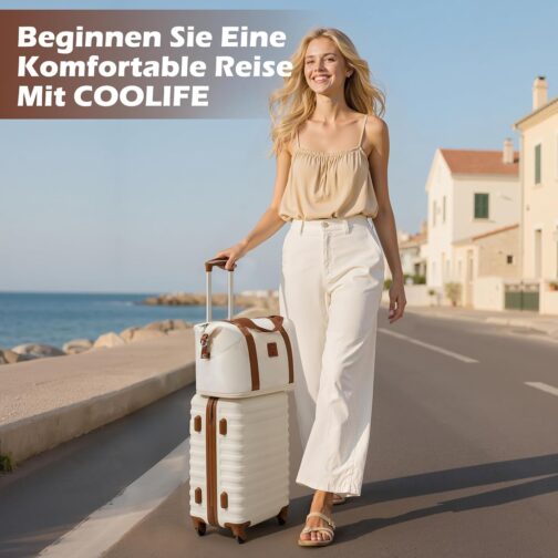 COOLIFE Suitcase Trolley Suitcase, Travel Suitcase from ABS, Hard Shell Trolley 4 Wheels, TSA Lock. The Suitcase Includes 1 Travel Bag and 1 Toiletry Bag, black / brown – Bild 2
