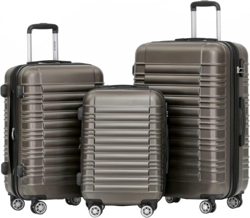 BEIBYE Hard Shell Suitcase, Trolley Suitcase, Travel Suitcase, Twin Wheels Suitcase Set, coffee
