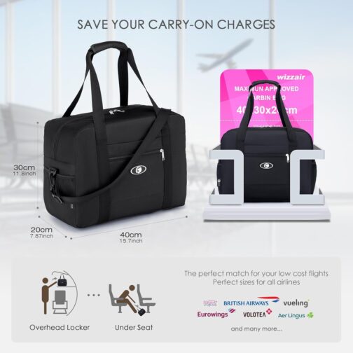 SPAHER Travel Bag Foldable Cabin Airplane Luggage Cabin 40x30x20cm Wizzair Vueling Volotea Waterproof Weekend Bag Women Men Luggage Portable Bag Organizer 25L – Bild 2