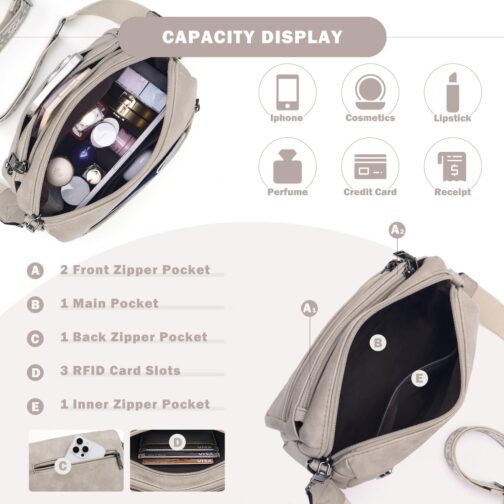 MUIIKOLA Shoulder bag ladies, shoulder bag women's medium size bag women's shoulder bag, shoulder bag women's leather, soft wide strap, B-beige grey, Fashionable – Bild 4