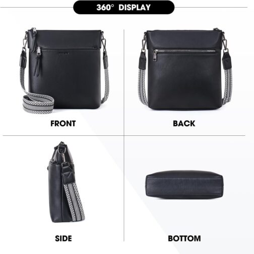 Roulens Medium Women's Shoulder Bags, Lightweight Women's Vegan Leather Shoulder Bag, Crossbody Bags for Women with Adjustable Removable Wide Strap, A-Black, Contemporary – Bild 6