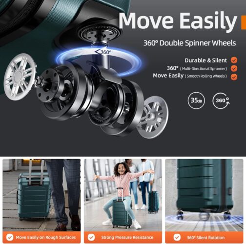 SHOWKOO Suitcase Set Hard Shell Lightweight PC + ABS Expandable Durable Trolley Travel Suitcase Hand Luggage Sets with 4 Wheels and TSA Lock, Army Green, Luggage set 5 pieces – Bild 3