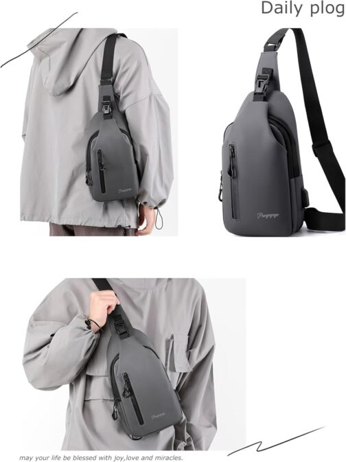 Pangogogo Wasserfest Crossbody Bag Herren|Leichte Kratzfeste Umhängetasche Herren Klein|Multi-Compartment Männerhandtasche für Radfahren, Wandern und Kurztrips – Bild 5