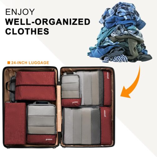 Prezon Compressible Packing Cubes for Organising Your Travel Luggage, Compression Packing Cube, Packing Bags Set & Luggage Organiser for Backpack & Suitcase – Bild 6