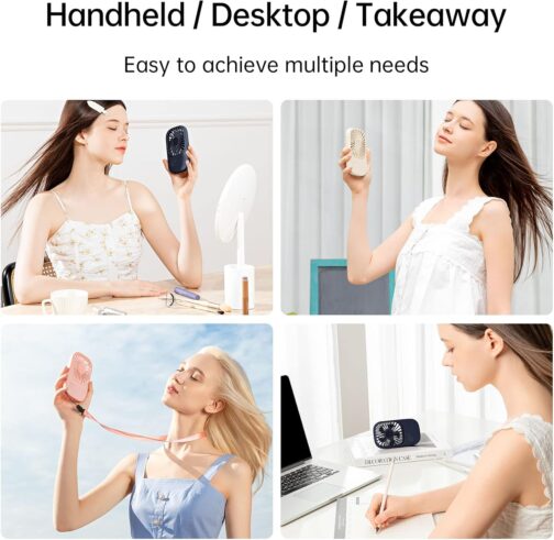 JISULIFE Handheld Fan, Mini Fan, Small Portable Fan with Holder, Rechargeable USB Eyelash Fan with 3 Speeds, Make Up Fan for the Office Outdoors, Blue – Bild 6