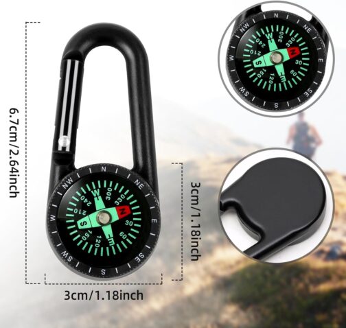 Compass with Carabiner Hook, Compass Carabiner Mini Compas Outdoor Compass Key Fob Pocket Compass Children Nautical Compas Mini Compass Keyring for Camping Hiking Accessories, Black – Bild 6