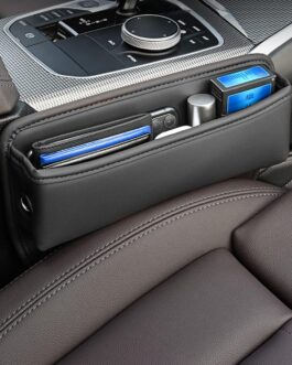 Storage Box for Car Seats, Car Seat Gap Organiser Storage Box Car Centre Console, Car Accessories Front Seats Side Pocket Car Seat Leather Storage Bag for Small Items, Mobile Phones (Black)