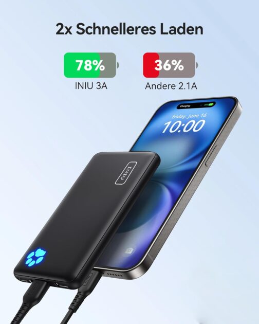 NIU Power Bank, Ultra-Thin USB C 10000 mAh External Battery, Three 3A Outputs Mobile Phone Power Bank with Torch for iPhone, Samsung, Galaxy, Huawei, Oneplus, Xiaomi, Google, iPad, Airpods, Android and More – Bild 4