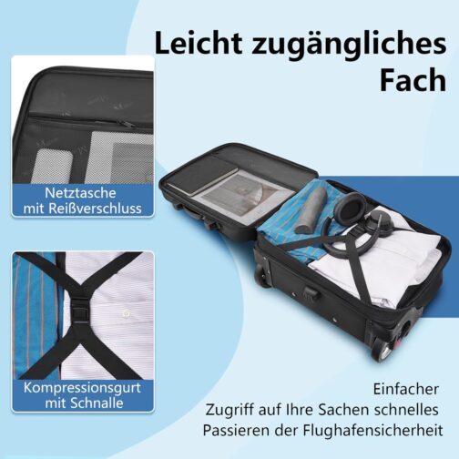 MATEIN Business Trolley with Large Wheels, Laptop Trolley 17.3 Inch with 3 Packing Cubes, Pilot Case with Wheels, Waterproof, Briefcase with Wheels for Men, Travel, Work, School, Black – Bild 3