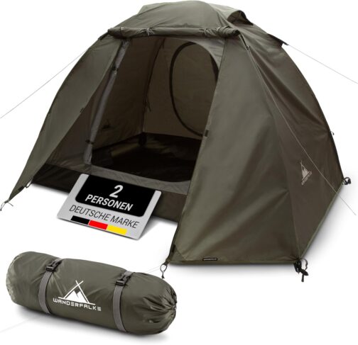 WANDERFALKE® Zelt 2-4 Personen wasserdicht 4.000mm, Ultraleicht & kleines Packmaß, Campingzelt mit Vorzelt, Familienzelt, Outdoor Zelte für Camping, Reise, Angeln, für warme & kalte Tage