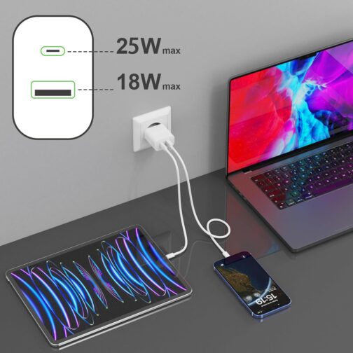 USB C Charger with USB Adapter [2 in 1] Pack of 2 Charging Adapters for iPhone/iPad/Headphones/Mobile Phone Power Supply Multiple Charging Plug PD 3.0 Quick Charger Socket USB-C Plug Charger, Without – Bild 4