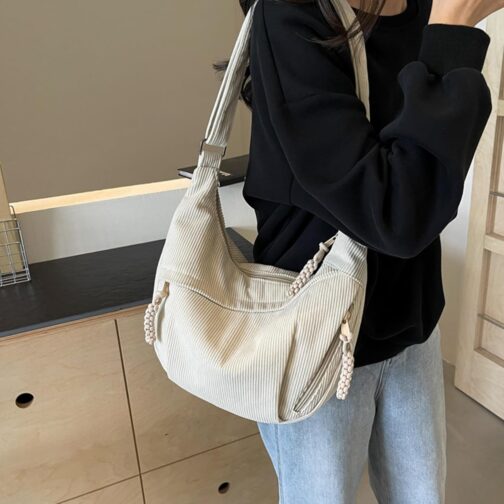 Jiliyote Large Shoulder Bag Women's Cord Bag Women's Crossbody Bag Cross Bag Cord Shoulder Bag for Travel Work Uni, C-beige, Retro – Bild 5