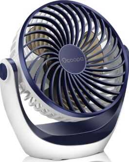 Ocoopa USB Fan, Small Table Fan with Strong Air Flow and Quiet Operation, 3 Speeds, 360° Rotating Head, Easy to Carry for Office, Home and Outdoor Use (Dark Blue)