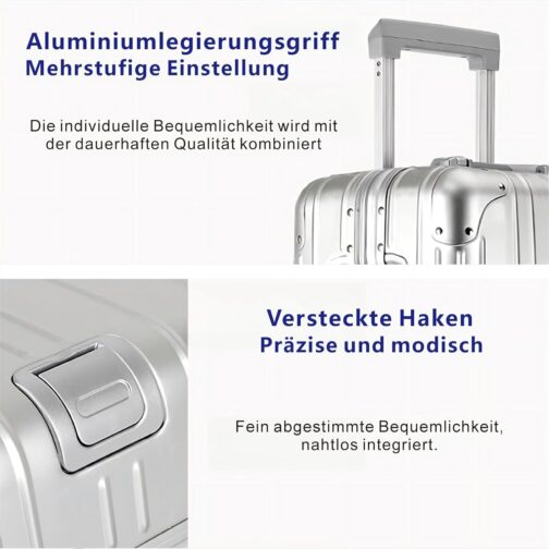 Aluminium Travel Suitcase, Hard Shell Suitcase with TSA Lock, 4 Wheels Spinner, Telescopic Handle, Cabin Size, silver, S, simple – Bild 3