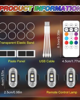 DAJASD Pack of 4 Wireless LED Lights, 8 Colours Strobe Drone Light, Remote Control Flash Light with Remote Control, USB Charging, Anti-Collision Lights, LED Aeroplane Flash Light for Drone Motorcycle