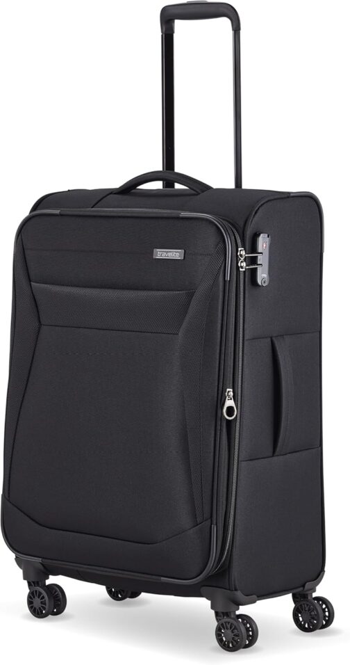 Travelite Chios Trolley Series 4-Wheel Suitcase Set Soft Shell Sizes L/M/S, black, Soft luggage trolley with 4 wheels