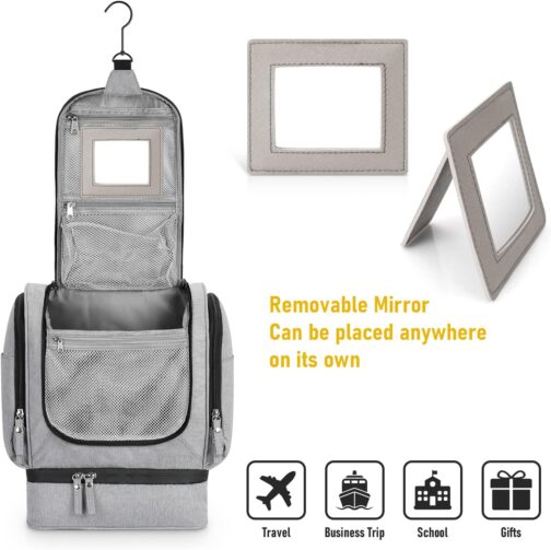 Uktunu Hanging Toiletry Bag with Mirror Toiletry Bag for Hanging Cosmetic Bag Large, gray – Bild 5