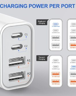 USB C Charger, 45 W USBC Power Supply for iPhone 16 15 14 13 12 11 Pro Max, Samsung, Mobile Phones, Fast Charger 4 Ports Multiple Fast Charging Block with USB-C + USB-A Wall Plug Multiport Plug Type C