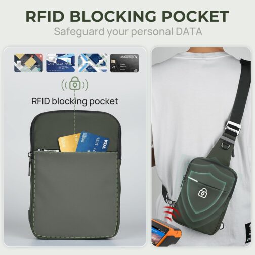 Tibroni Sling Bag Shoulder Bag Chest Bag Shoulder Bag Men Women with RFID Blocking, Shoulder Bag, Chest Crossbody Bag, Men's Bags, Small, Travel Body Bag, Mobile Phone, Belly Sports, Hiking, Left – Bild 3