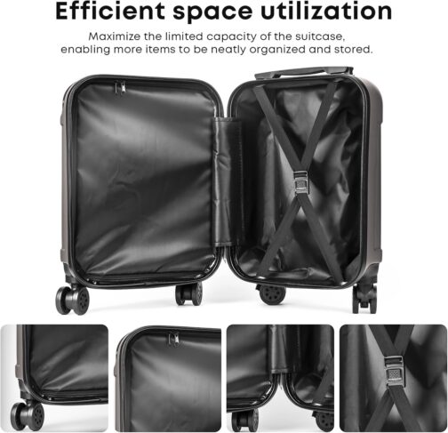 yonsly® Suitcase, Trolley, Travel Suitcase, Trolley Suitcase, Hand Luggage with 4 Wheels, 360°, ABS Hard Shell, Safety Lock, Soft Rubber Handle, 210D Lining, gray, S, YONSLY -B – Bild 3