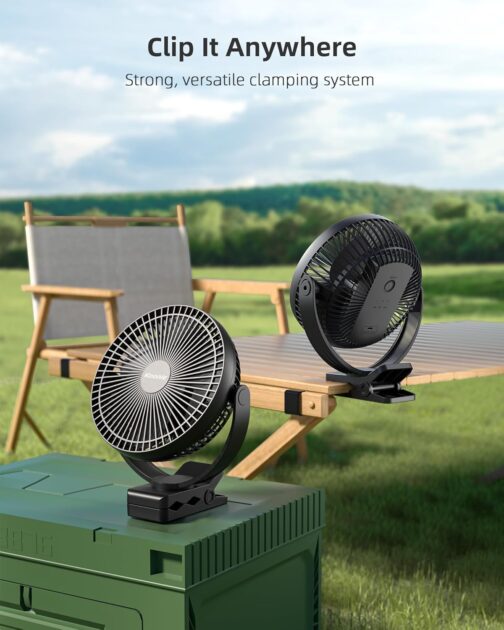Koonie 10000 mAh Clip Fan, 20 cm Portable USB Fan Grow with Battery, 4 Speeds & 360° Rotation, Quiet Wall Fan, Table Fan for Home, Office, Pram, Camping, Grow Tent – Bild 6