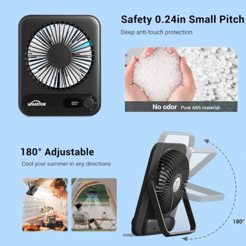WHATOOK USB Fan Quieter: Continuous 1-100 Controller, 2000 mAh Battery Table Fan with LED Display, Portable Mini Fan for Table, Desk, Office, Home, Bedroom (Black) – Bild 4