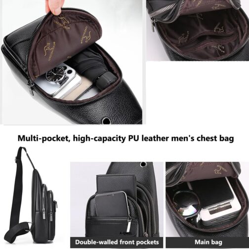 A-QMZL Men's Shoulder Bag Backpack One Shoulder Men's Leather Shoulder Bag Men's Small Waterproof Shoulder Sling Bag Small Crossbody Bag, black 1, Retro – Bild 5