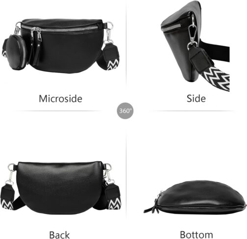 MANNUOSI Bum Bag Women's Leather Crossbody Bag Women's Shoulder Bag Women's Wide Strap Purse Shoulder Bags Fashion Waist Bags Small Modern Wide Shoulder Strap – Bild 4