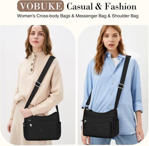 VOBUKE Shoulder Bag Women's Medium Waterproof Nylon Crossbody Bag with Multiple Compartments Lightweight Shoulder Bag Adjustable Wide Leisure Small Messenger Bag for Shopping, Travel – Bild 5