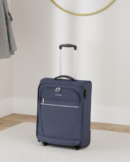 travelite 2-wheel hand luggage suitcase with lock meets IATA cabin luggage dimensions, luggage series cabin: Compact Soft Luggage Trolley, 090237, 52 cm 39 Litres, Navy (Blue), 52 cm