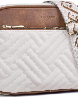 Roulens Quilted Women’s Mobile Phone Shoulder Bag, PU Leather Mobile Phone Shoulder Bag, Crossbody Bag for Women with Adjustable Wide Strap, A-beige/brown, Contemporary