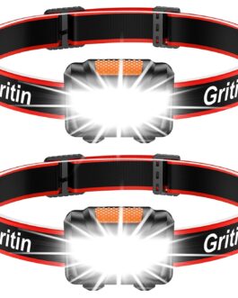 Gritin LED Headlamp, Pack of 2, Super Bright with 3 Modes, IPX5 Waterproof, Lightweight Mini Headlamp for Running, Camping, Jogging, Fishing, for Children