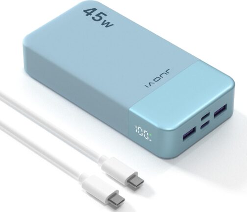 JUOVI Portable Power Bank J2621, 20000 mAh Battery Pack, 45 W Fast Charging Function, Compatible with Switch, MacBook, Tablet, Dell, HP, Notebook, Samsung, iPhone 16 15 14 13, Steam Deck and More