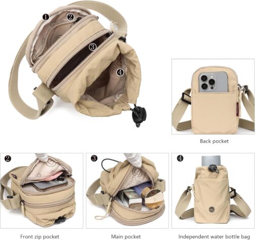 Myhozee Women's Handbag Nylon Shoulder Bag Small Mobile Phone Bag Men's Crossbody Bag Waterproof Bags with Drinking Cup Storage Bag and Adjustable Shoulder Strap – Bild 4